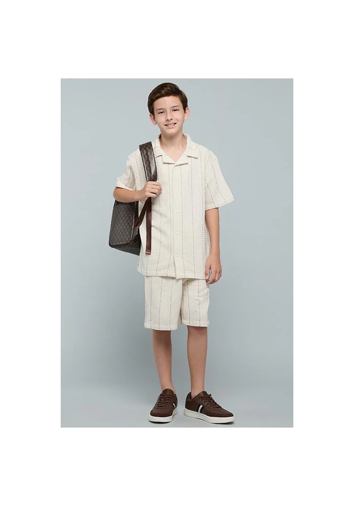 أر أند بي Striped Shirt with Revere Collar and Short Sleeves