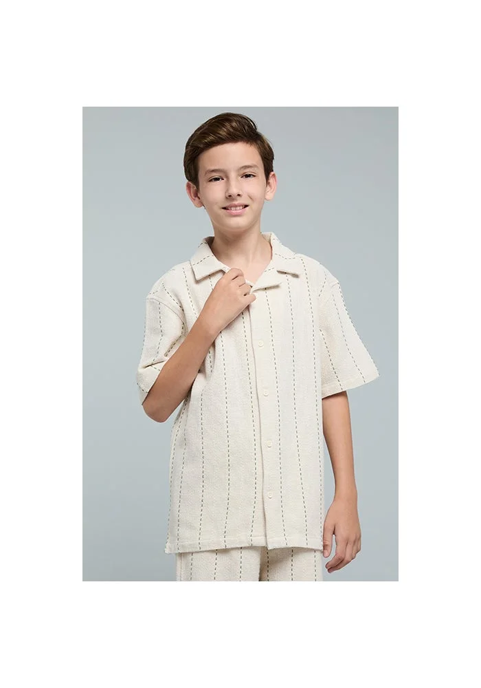 أر أند بي Striped Shirt with Revere Collar and Short Sleeves
