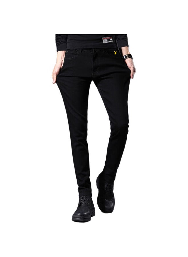 PLAYBOY Denim Jeans For Men, Spring And Summer Casual Pants, Slim Fit Trendy Stretch Skinny Trousers, Black, Size 32 - Image 2
