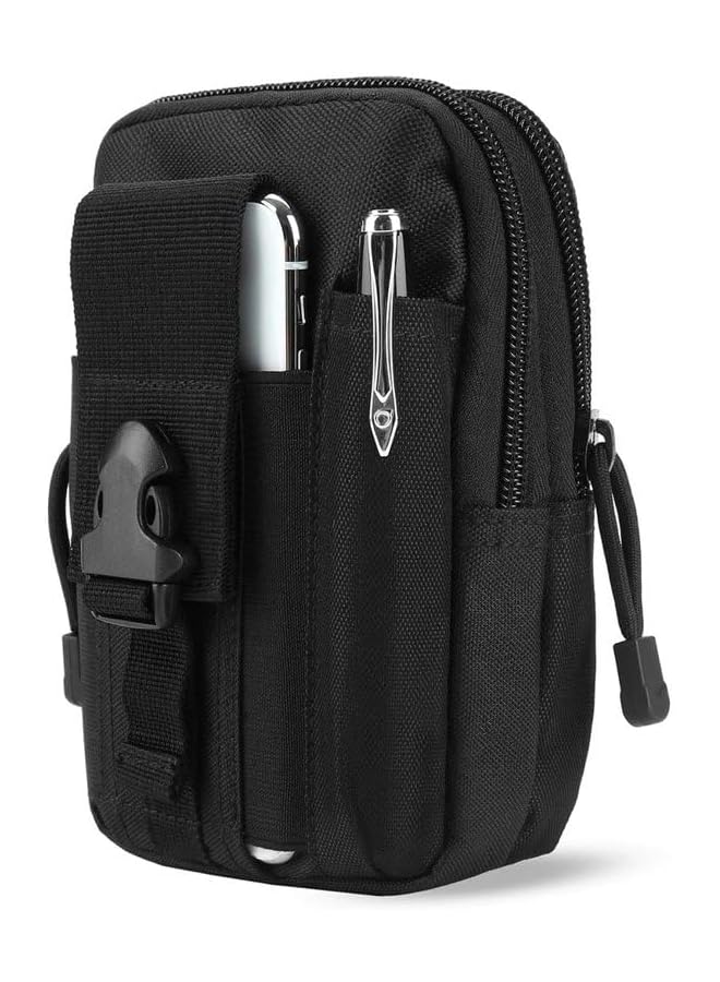PROMASS حقيبة خصر تكتيكية خارجية EDC حزام مولي حقيبة أمان لحمل الهاتف لحالات iPhone x plus Galaxy Note 9 S9 أو أقل من 6.2 بوصة سمارتفون باللون الأسود - Image 1