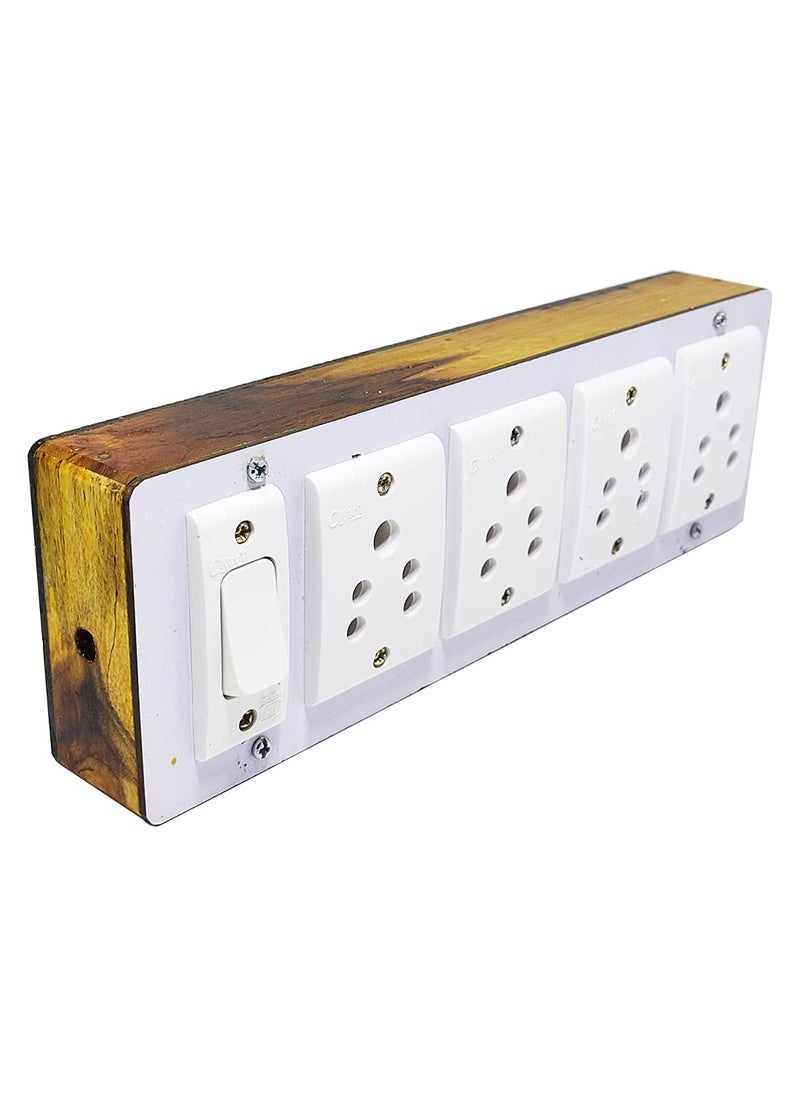 DNP DnP Portable Wooden Switch Board Electric Spy Guard Extension Board 1- Switch ,4- Plug ,3meter Wire with 1 Atteched 3 Pin Power Plug  - Image 2