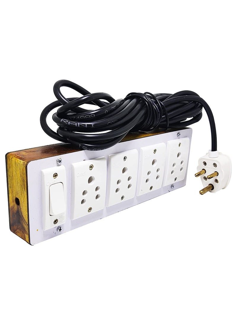 DNP DnP Portable Wooden Switch Board Electric Spy Guard Extension Board 1- Switch ,4- Plug ,3meter Wire with 1 Atteched 3 Pin Power Plug  - Image 1
