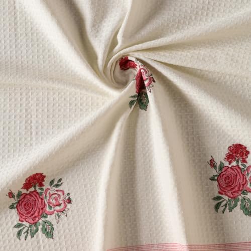 Peepul Tree Block Printed Hand and Bath Towels, Super Absorbent, Soft & Faster Drying, Floral Printed 100% Pure Cotton, 240 GSM (1 Bath Towel, Off-White & Pink Roses) - Image 4