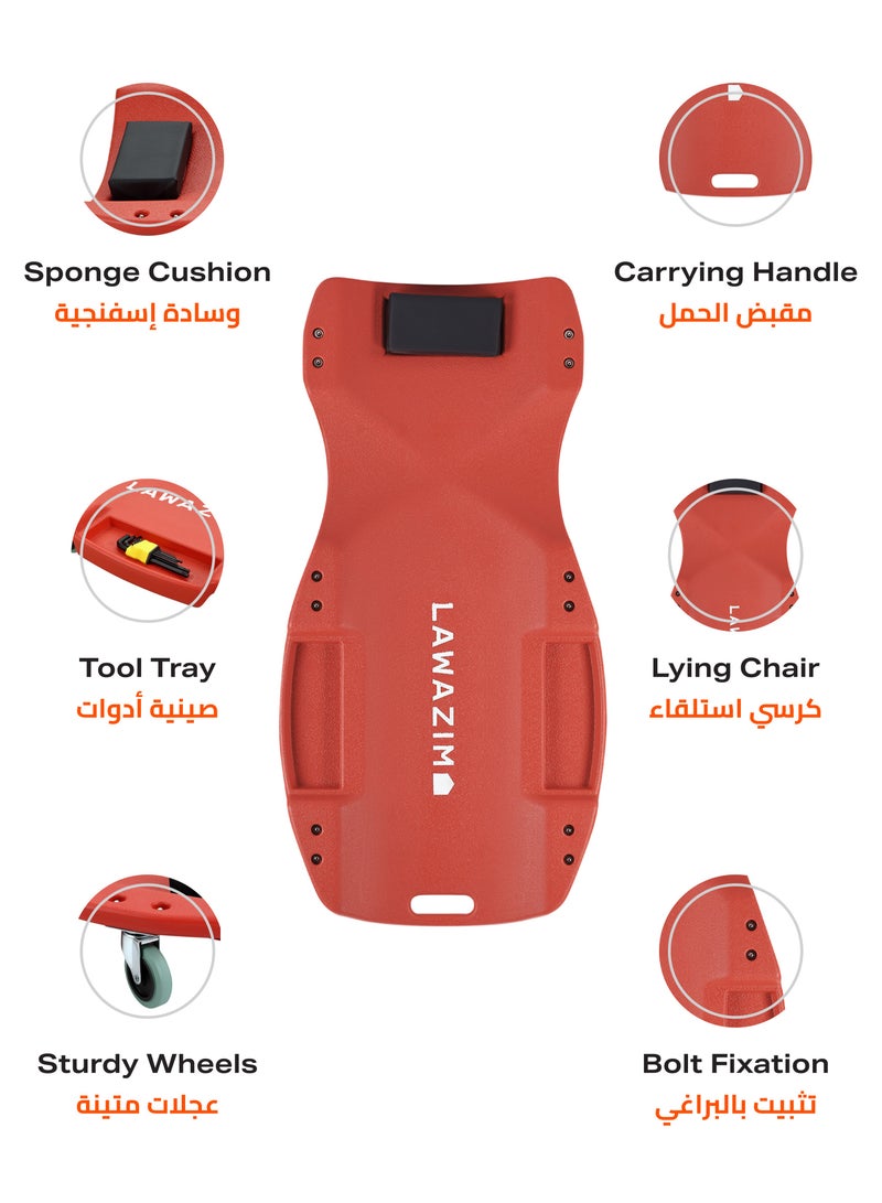 LAWAZIM Plastic Car Creeper 48inch - Black - Mechanic Garage Creeper with Sponge-Cushioned Headrest, Smooth-Rolling Wheels, Dual Tool Trays, and Carrying Handle - Ideal for Automotive Maintenance and Repairs - Image 3