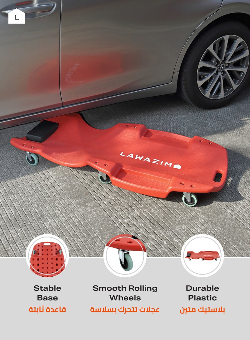 LAWAZIM Plastic Car Creeper 48inch - Black - Mechanic Garage Creeper with Sponge-Cushioned Headrest, Smooth-Rolling Wheels, Dual Tool Trays, and Carrying Handle - Ideal for Automotive Maintenance and Repairs - Image 4