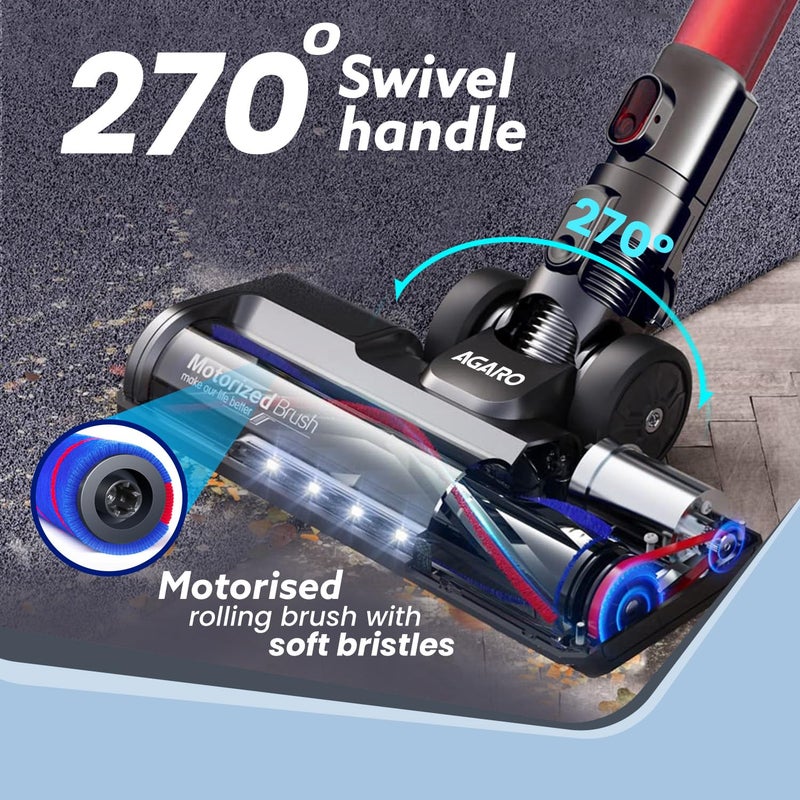 AGARO Supreme Cordless Stick Vacuum Cleaner2In1 HandheldStick400W Motor25 Kpa Suction Power3 Adjustable Suction ModesAdjustable HeadBagless Dry VacummingRedHepa Filter05 Litre1 Count - Image 3