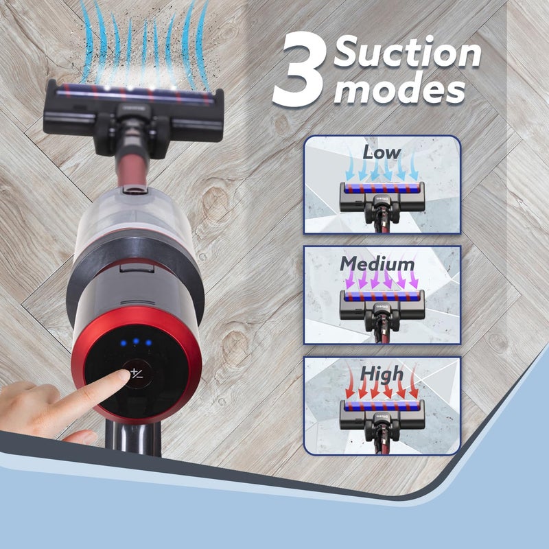 AGARO Supreme Cordless Stick Vacuum Cleaner2In1 HandheldStick400W Motor25 Kpa Suction Power3 Adjustable Suction ModesAdjustable HeadBagless Dry VacummingRedHepa Filter05 Litre1 Count - Image 5