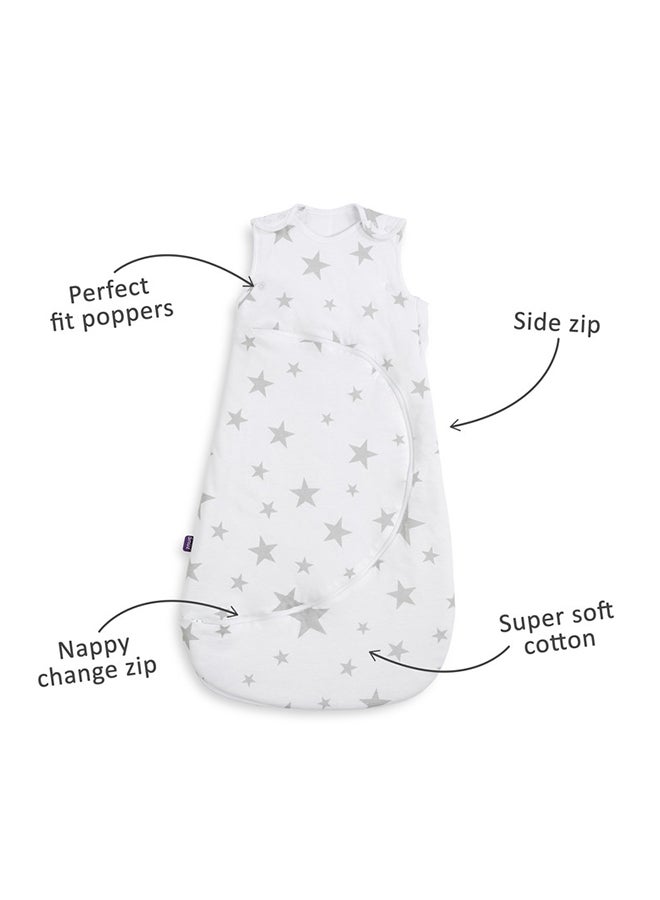 Snuz Pouch Sleeping Bag For Infant And Baby Clever Nappy Change Zip 100% Cotton For Temperatures If 21 - 23 Celsius Suitable From 0 To 6 Months Maximum Baby Length 68 Cm Grey Star  - Image 2