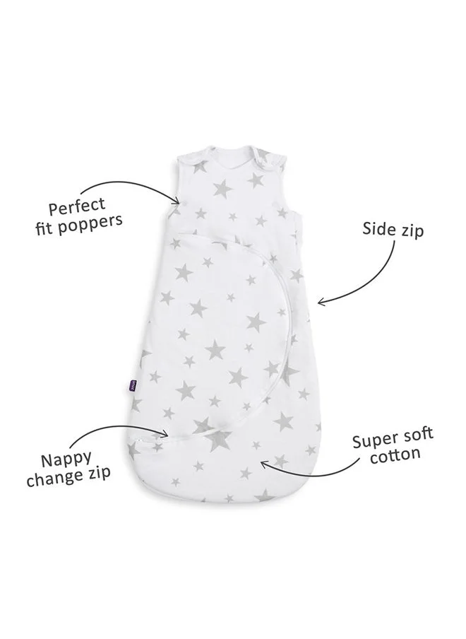 سنوز Pouch Sleeping Bag For Infant And Baby Clever Nappy Change Zip 100% Cotton For Temperatures If 21 - 23 Celsius Suitable From 0 To 6 Months Maximum Baby Length 68 Cm Grey Star