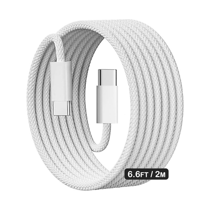 ONE TO FOUR USB C to USB C 60W Fast Charging Cable - 2M Braided PD Type-C Cord - White - Image 1