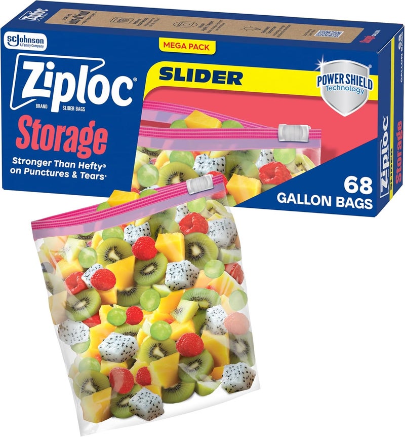 Ziploc Gallon Food Storage Slider Bags, Power Shield Technology for More Durability, 68 Count - Image 1