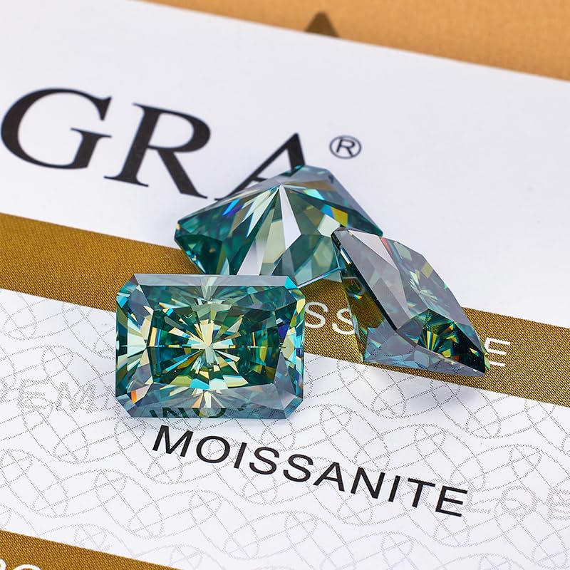 HMJ Moissanite Loose Stone Radiant Cut Lab Diamond VVS1 Clarity Simulated Diamond Loose Gemstones for Pendant Ring Stud Earring Jewelry Making with Certificate of Authenticity GRA (Blue Green) - Image 2