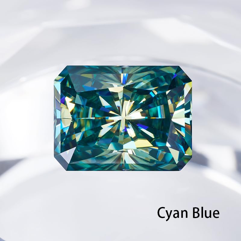 HMJ Moissanite Loose Stone Radiant Cut Lab Diamond VVS1 Clarity Simulated Diamond Loose Gemstones for Pendant Ring Stud Earring Jewelry Making with Certificate of Authenticity GRA (Blue Green) - Image 5