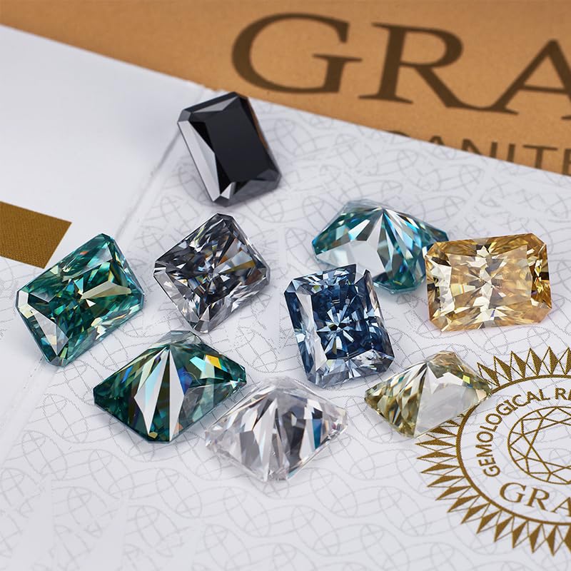 HMJ Moissanite Loose Stone Radiant Cut Lab Diamond VVS1 Clarity Simulated Diamond Loose Gemstones for Pendant Ring Stud Earring Jewelry Making with Certificate of Authenticity GRA (Blue Green) - Image 3