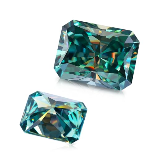 HMJ Moissanite Loose Stone Radiant Cut Lab Diamond VVS1 Clarity Simulated Diamond Loose Gemstones for Pendant Ring Stud Earring Jewelry Making with Certificate of Authenticity GRA (Blue Green) - Image 1