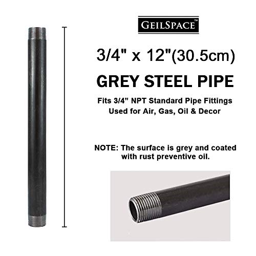 GeilSpace 3/4" × 12" Heavy Duty Pre-Cut Grey Metal Pipe, Industrial Steel Fits Standard 3/4 Inch Threaded Pipes and Fittings - Vintage DIY Industrial Shelving (3/4" × 12", Grey) - Image 2