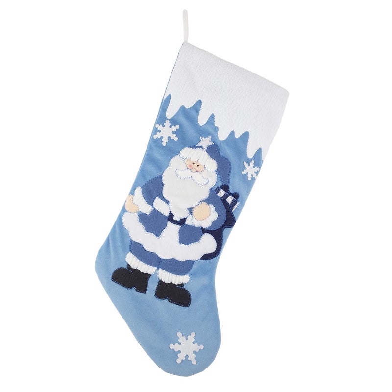Etistta Classic 19 Inch Blue Christmas Stockings Set Of 3  Blue White Christmas Decor Velvet Applique Snow Stockings For Christmas Fireplace Decorations - Santa  Snowman - Image 5