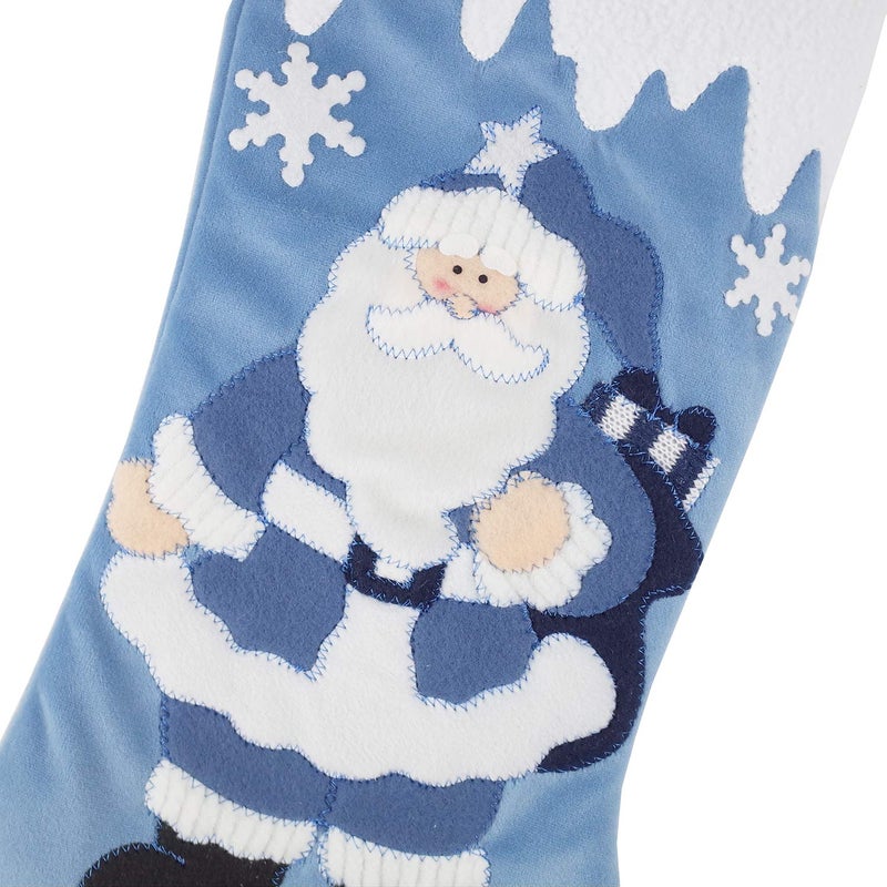 Etistta Classic 19 Inch Blue Christmas Stockings Set Of 3  Blue White Christmas Decor Velvet Applique Snow Stockings For Christmas Fireplace Decorations - Santa  Snowman - Image 3