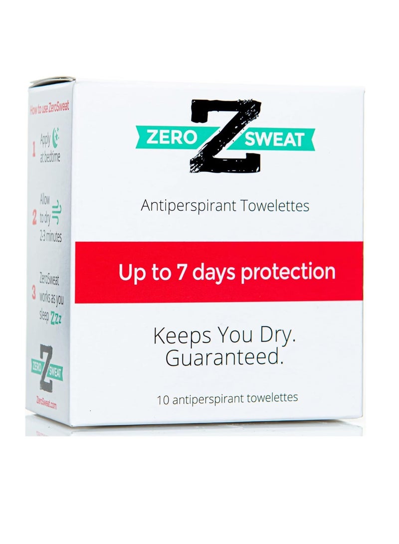 zerosweat ZeroSweat Antiperspirant Wipes Deodorant | Clinical Strength Hyperhidrosis Treatment - Reduces Armpit Sweat - 10 Wipes New & Improved - Image 1