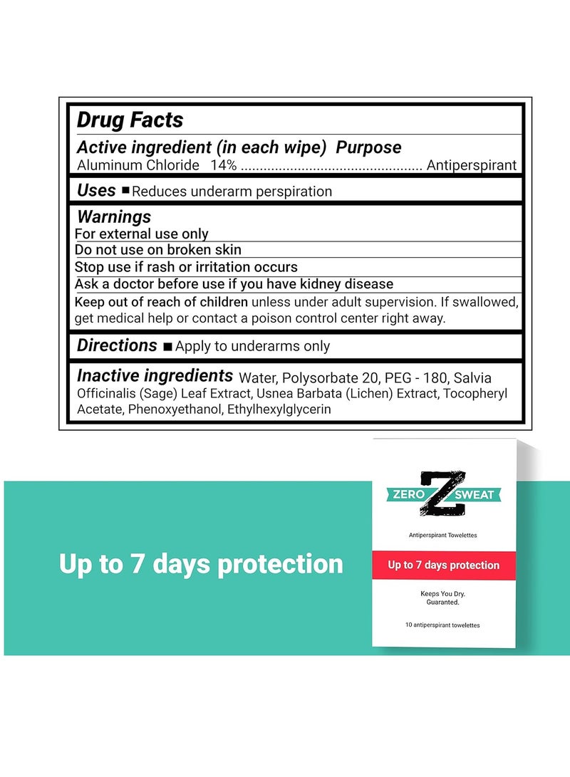 zerosweat ZeroSweat Antiperspirant Wipes Deodorant | Clinical Strength Hyperhidrosis Treatment - Reduces Armpit Sweat - 10 Wipes New & Improved - Image 4