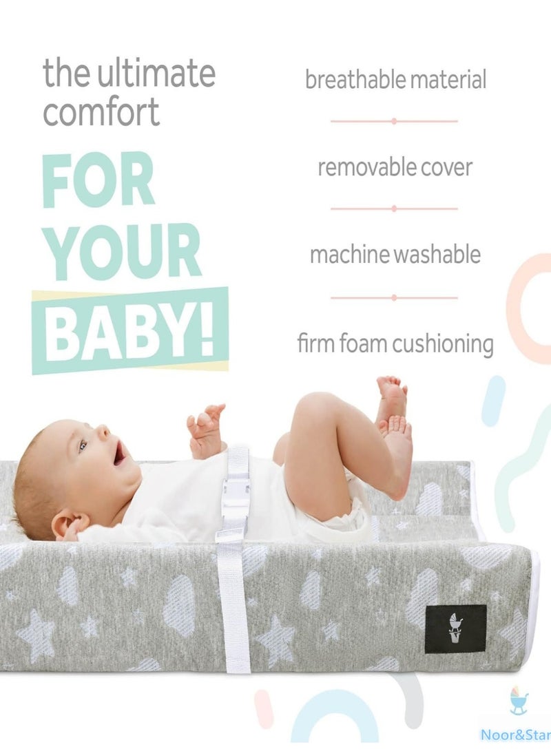 Noor&Star Waterproof Changing Pad, Gray - Contoured Foam Diaper Mat for Newborns & Infants | Portable 80x40x10cm Baby Care Station, Fits All Tables - Image 1