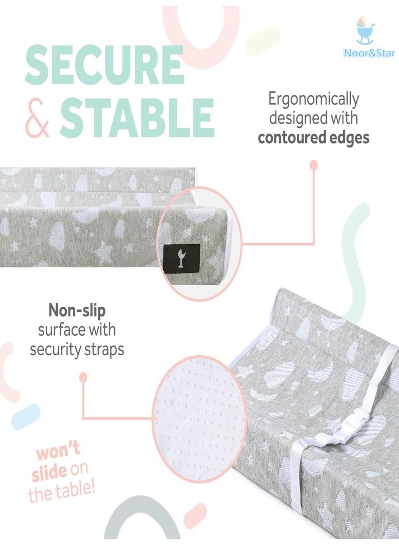 Noor&Star Waterproof Changing Pad, Gray - Contoured Foam Diaper Mat for Newborns & Infants | Portable 80x40x10cm Baby Care Station, Fits All Tables - Image 2