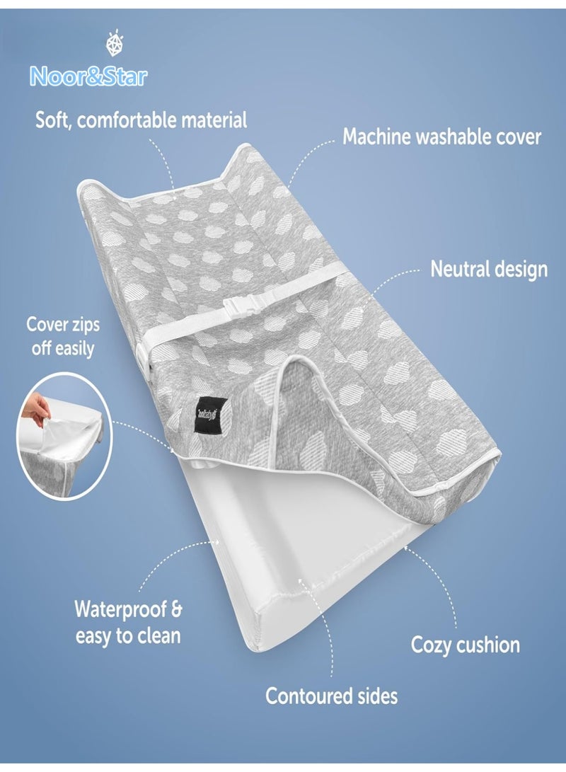 Noor&Star Waterproof Changing Pad, Gray - Contoured Foam Diaper Mat for Newborns & Infants | Portable 80x40x10cm Baby Care Station, Fits All Tables - Image 5