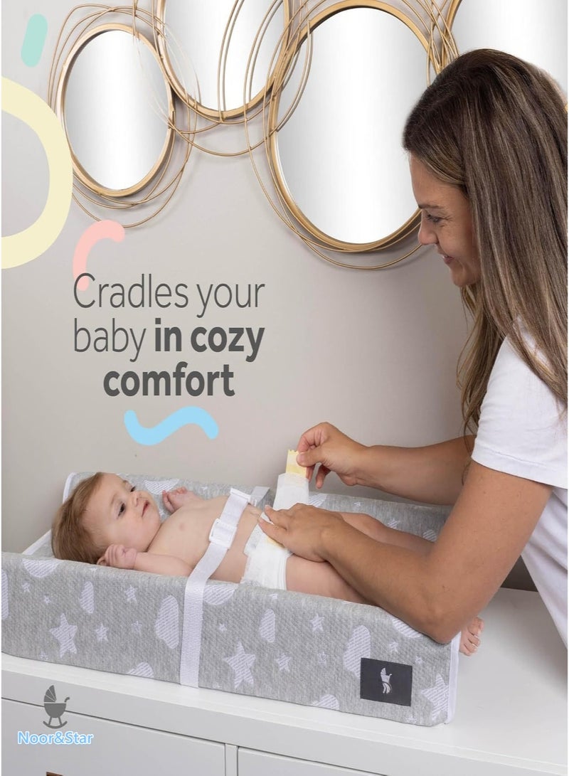 Noor&Star Waterproof Changing Pad, Gray - Contoured Foam Diaper Mat for Newborns & Infants | Portable 80x40x10cm Baby Care Station, Fits All Tables - Image 3