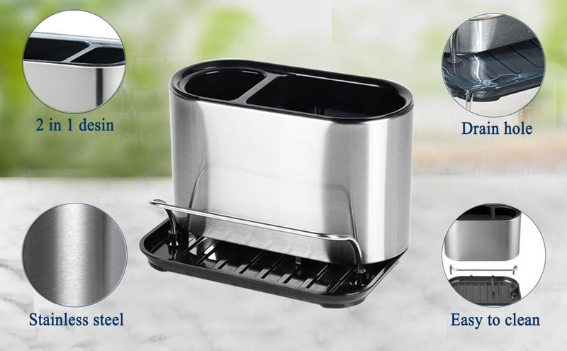 WSKC Sink Sponge Holder Stainless Steel Sink Caddy Dish Brush Holder Drains Water for Kitchen - Image 5