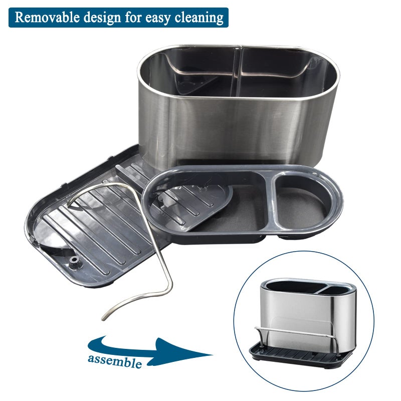 WSKC Sink Sponge Holder Stainless Steel Sink Caddy Dish Brush Holder Drains Water for Kitchen - Image 4