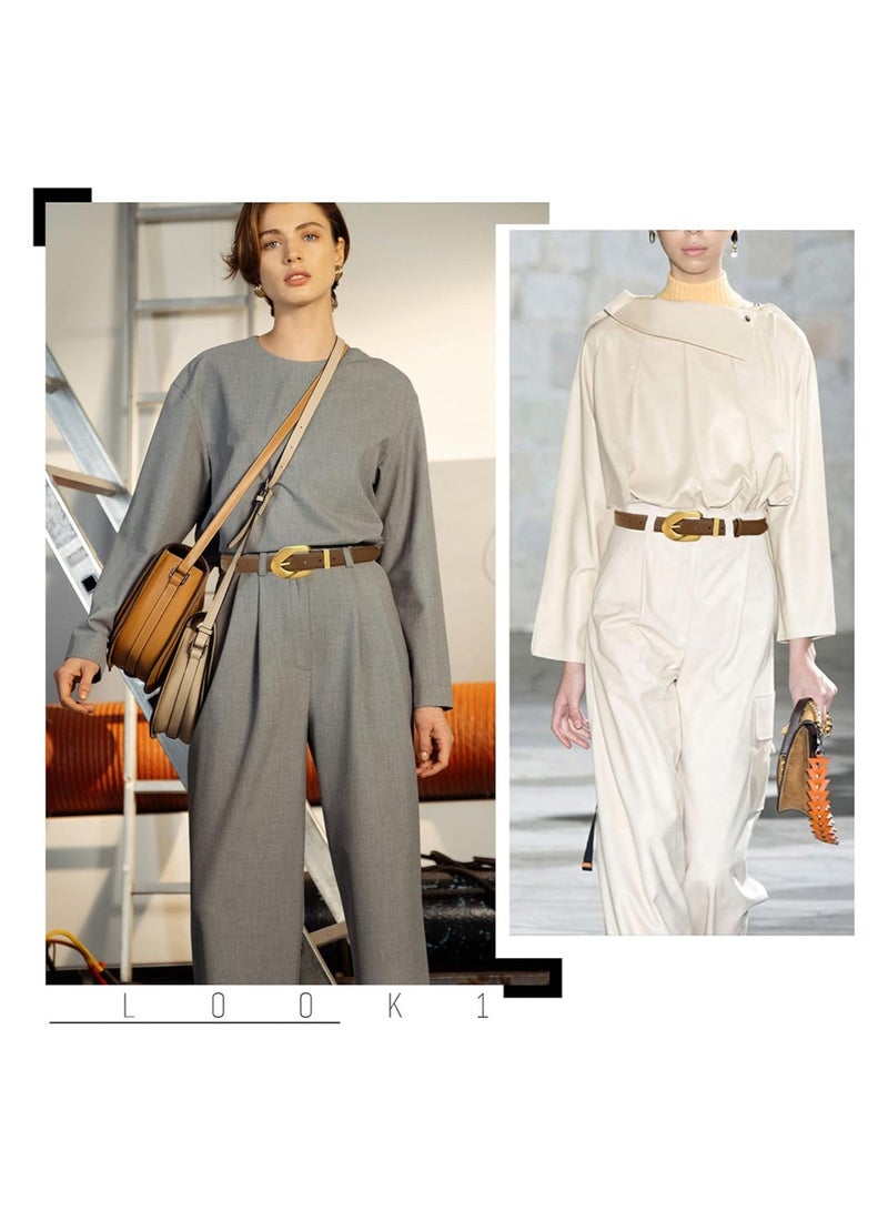 KASTWAVE Women Leather Fashion Vintage Thin Belt Ladies Retro Belts with Gold Buckle for Jeans Pants Dresses Skirts Sweater Brown - Image 5