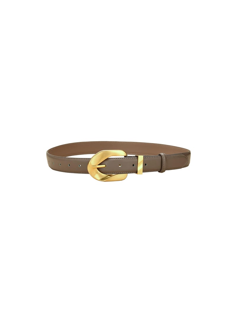 KASTWAVE Women Leather Fashion Vintage Thin Belt Ladies Retro Belts with Gold Buckle for Jeans Pants Dresses Skirts Sweater Brown - Image 1