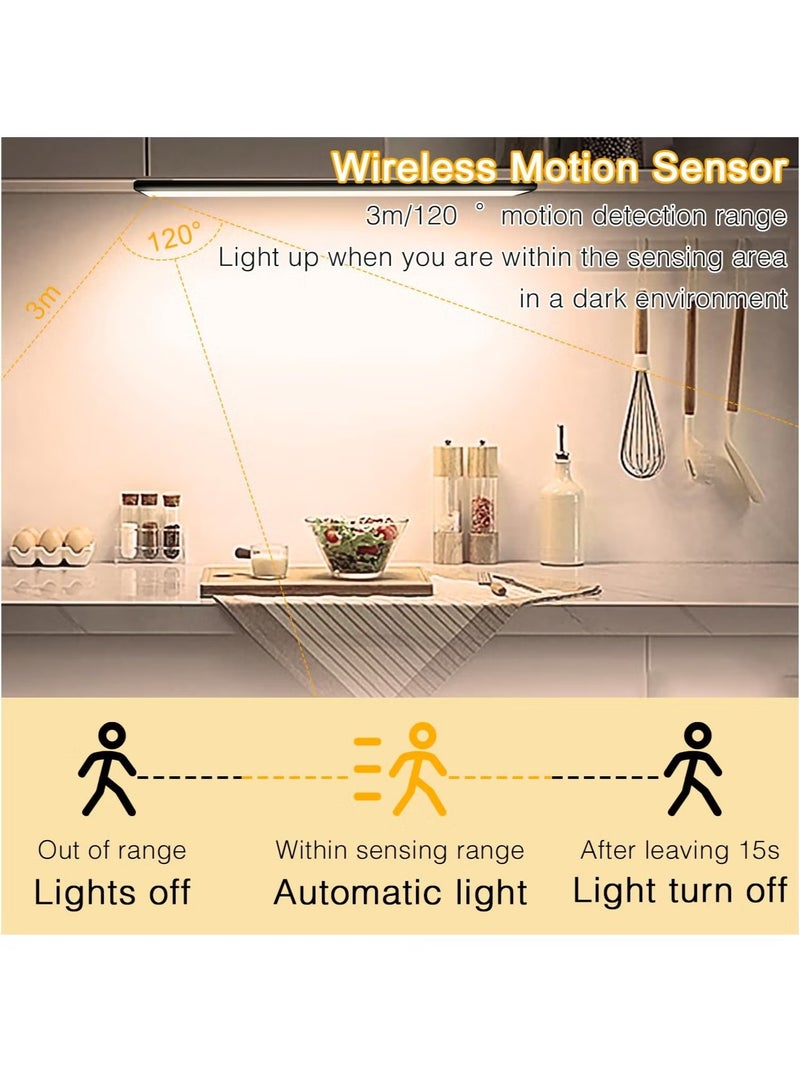 ULHYC Motion Sensor Closet Lights, 3-Color Dimming LED Rechargeable Night Light/ Magnetic Closet Light/ Wireless Light for Kitchen， Staircase, Wardrobe, Study Light (Black) 300MM - Image 3