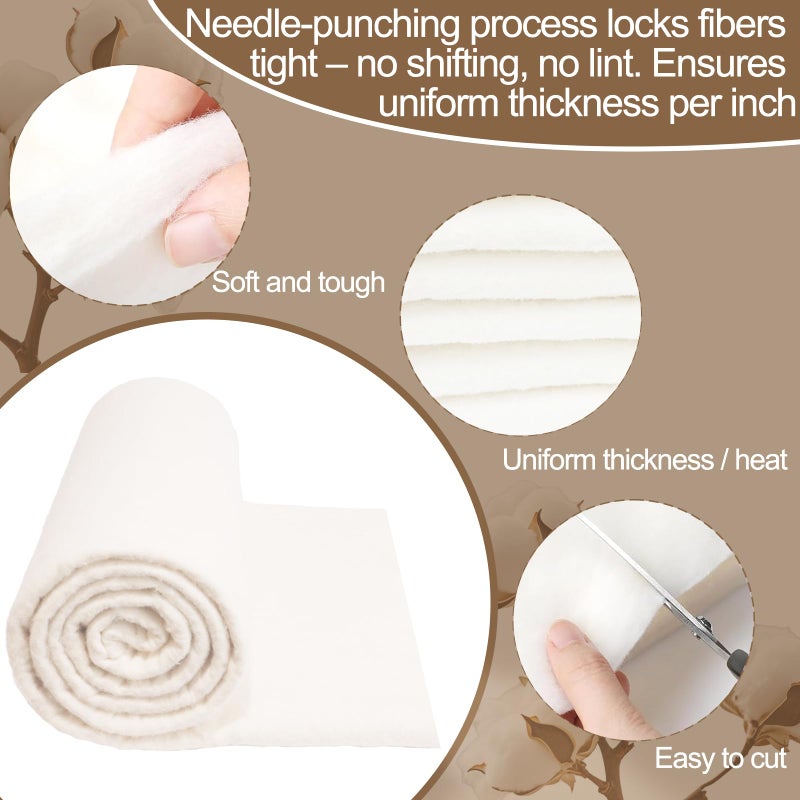 Drounphi Natural Cotton Batting for Quilting - 150g/mÂ² Lightweight, 40"x40" - Crafting Material for Blankets, DIY Projects, Home Decor - Image 5