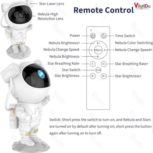 Vikrida Night Light Rabbit Sky Projector for Kids – 360° Rotating Lamp with 6 Films, 5 Colours and 1200mAh Rechargeable Battery. - Image 3