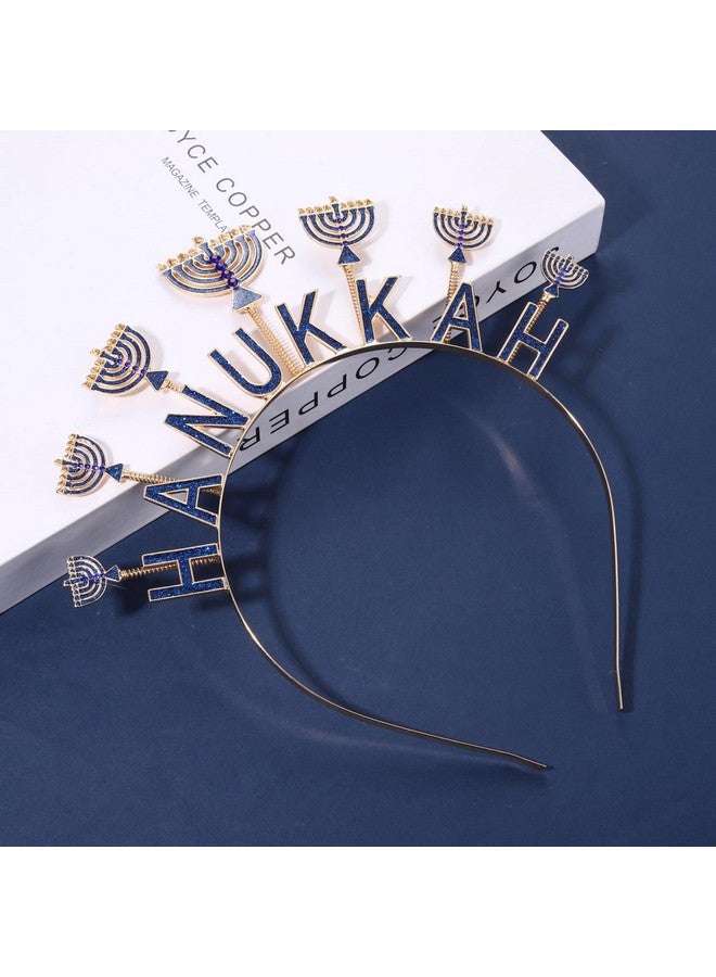 HZEYN Hanukkah Headband For Women Blue Hanukkah Menorah Bopper Headband Crown Tiara Jewish Holiday Headband Party Accessories - Image 3