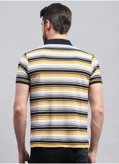 Monte Carlo Men Yellow & White Striped Collared Neck Half sleeve T-shirt by Styli  - Image 4