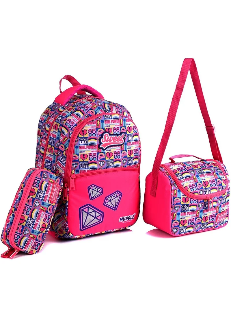 muggle 6627 Sweet Pink School Bag Set of 3