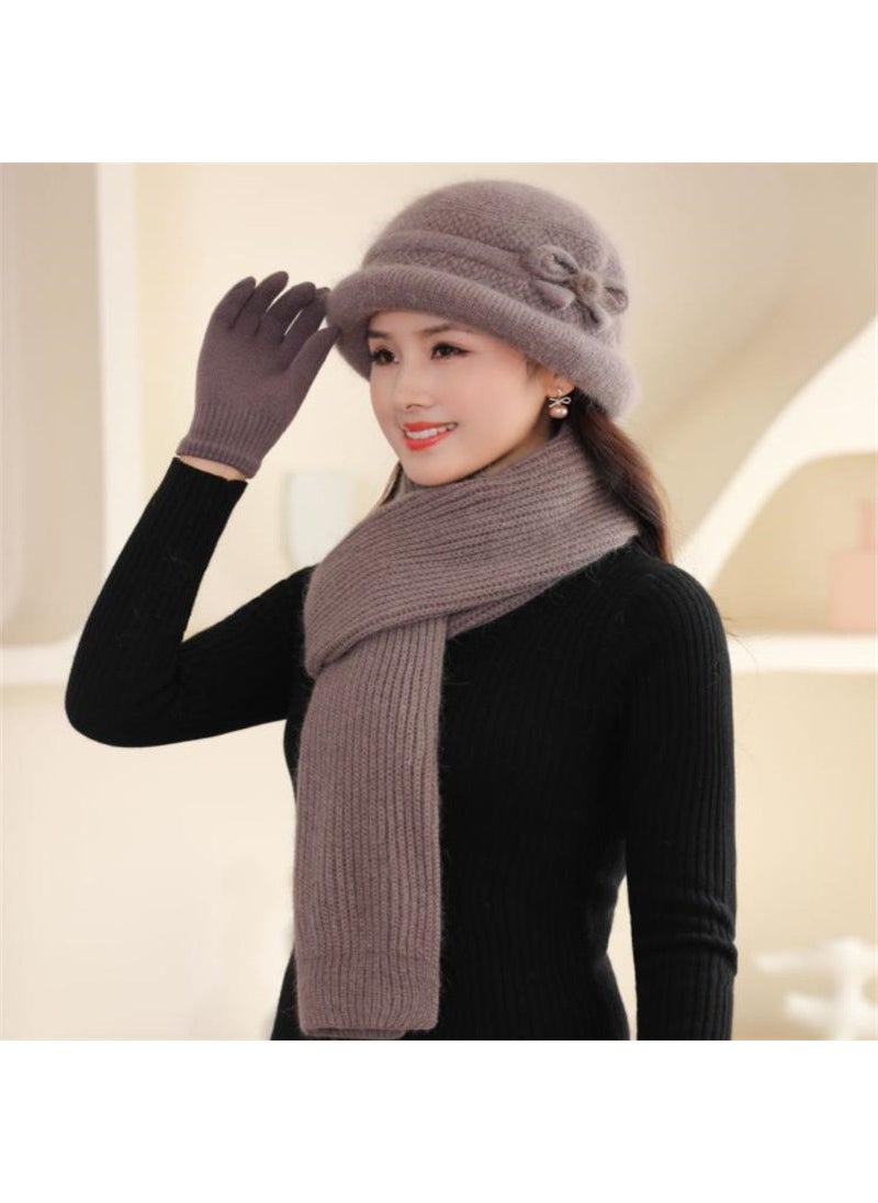 Generic - Autumn Winter Warm Fleece-Lined Knit Rabbit Hat Womens Thickened Scarf Bowl Hat Korean Trendy For Middle-Aged And Elderly Wine red - Image 1