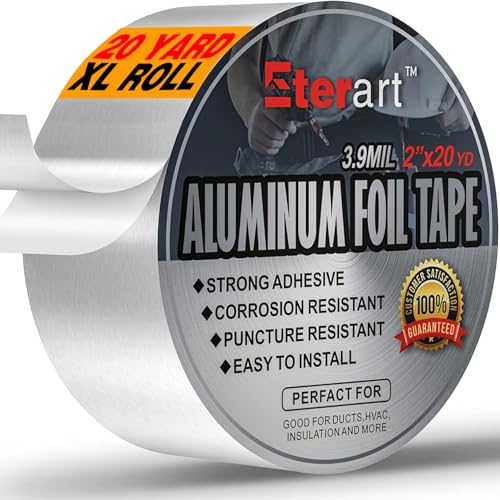 ETERART Aluminum Foil Duct Tape Heavy Duty,High Temperature Sealing and Patching,Perfect for HVAC,Air Ducts,Metal Repair,Foamboard,Insulation,Dryer Vent and More,2 Inches x 20 Yards,Silver - Image 1