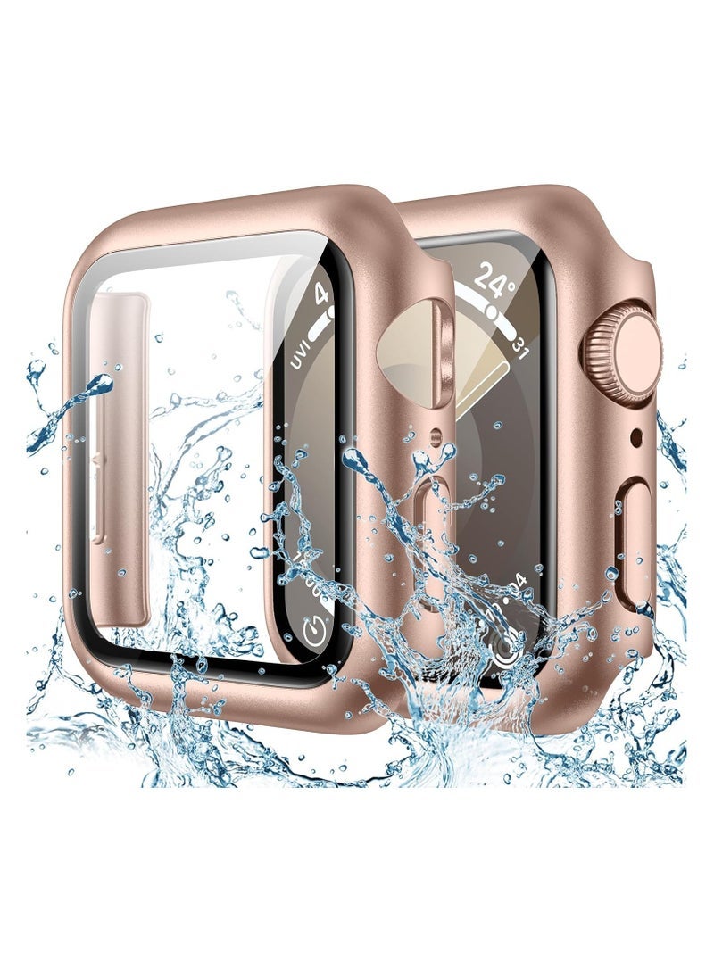 ELTRAZONE Waterproof Case for Apple Watch 45mm Series 9/8/7 – Full HD Tempered Glass Screen Protector with Hard PC Frame – Scratch-Resistant, Shockproof Cover for iWatch Accessories – Original Rose Gold Protective Case for 45mm Smartwatch  - Image 1