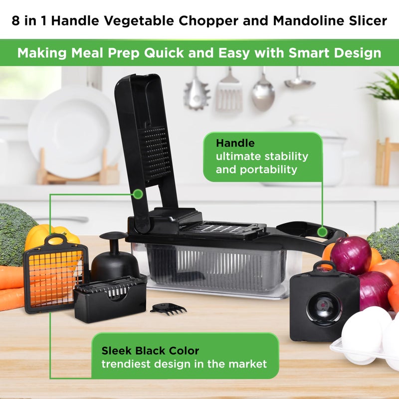 Prep Naturals PrepNaturals Vegetable Chopper with Container, Veggie Chopper, Food Chopper & Onion Chopper - Mandoline Slicer for Kitchen (8 in 1, Black) - Image 2
