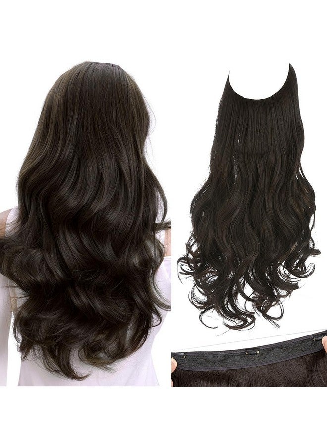 سارلا وصلات شعر سلكية غير مرئية من SARLA مزودة بثلاث مشابك، شعر صناعي طويل مموج ومجعد، عصابة رأس شفافة قابلة للتعديل للنساء، مقاس 18 بوصة، أسود وبني - Image 1