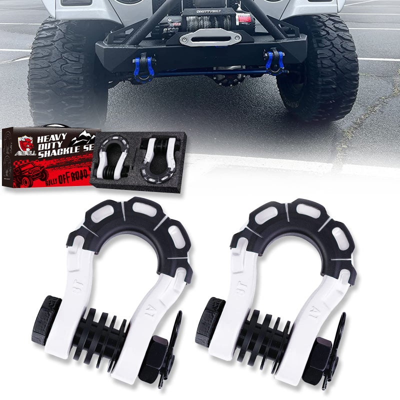 AMBULL Shackles Upgrade 34 D Ring Shackle 2 Pack 70000 lbs Break Strength with 78 Pin Isolator and Washer Kits for Use with Tow Strap Winch OffRoad Truck Vehicle Recovery White