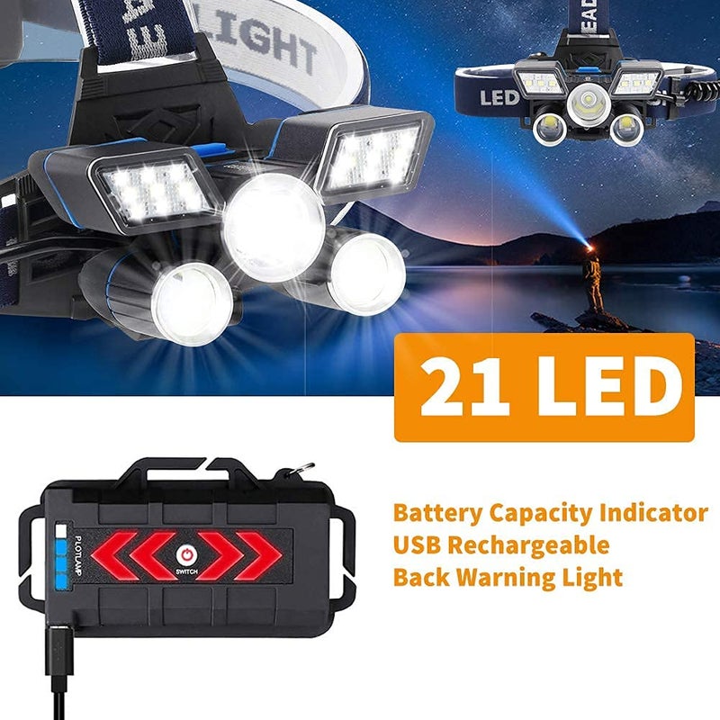 SEAHAVEN SEAHAVEN 21 LED 9 Modes Head Lamp with Unique Power Indicator and USB Waterproof Work Headlight Best Headlamps for Hard Hat Camping Hiking Hunting Outdoors  - Image 5