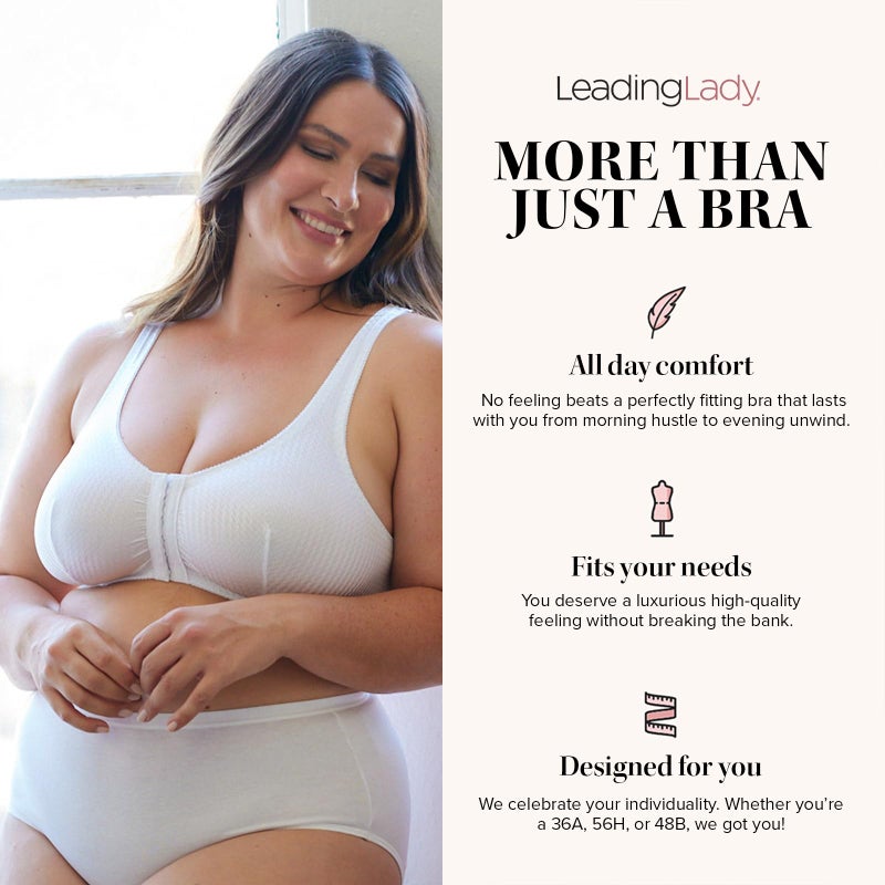 Leading Lady Marlene Front-Closure Wireless Leisure Bra - Comfortable Plus Size Bras For Women (White) - Image 4