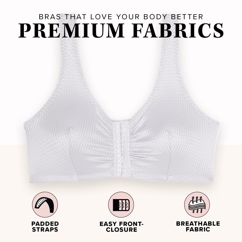 Leading Lady Marlene Front-Closure Wireless Leisure Bra - Comfortable Plus Size Bras For Women (White) - Image 5