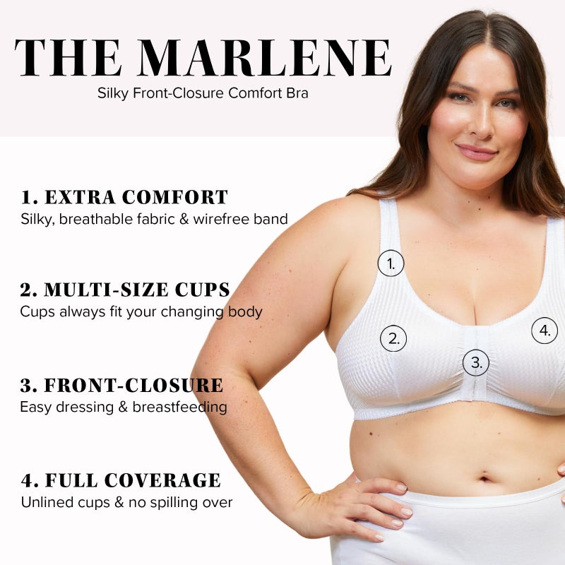 Leading Lady Marlene Front-Closure Wireless Leisure Bra - Comfortable Plus Size Bras For Women (White) - Image 2