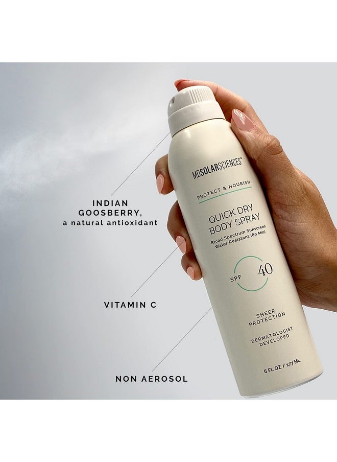 MDSolarSciences - MDSolarSciences Quick Dry Body Spray SPF 40, Dermatologist Developed, Vitamin C, Indian Gooseberry, Fast-Drying Sunscreen Provides 80 Minutes of Water-Resistant Broad Spectrum Sun Protection, 6 Fl Oz - Image 1