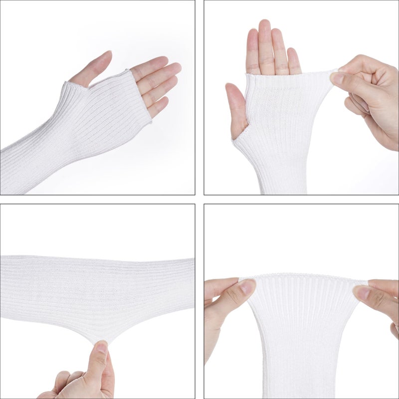 Tongcloud Arm Warmers Winter Fingerless Long Gloves for Women for Women with Thumb Hole (White, 15.8inches) - Image 3